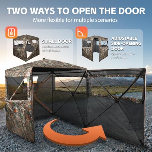 Hunting Blind See Through, Pop Up Ground Deer Blind, Large Door | 270/288/360 Degree See Thru, 1/2/3/4 Person Hunting Camouflage Tent, With/Without floor, Swing/Diamond/Horizontal Door Design - size: 2/3 Person/Double Door, style: 360°/Swing Door