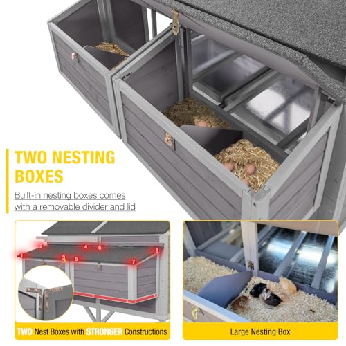 Chicken Coop Super Large Mobile Hen House with Wheels,Strong Iron Frame Outdoor Poultry Cage with Nesting Box,Duck Coop,Rabbit Cage Waterproof - size: 68.1"L x 53.9"W x 49.0"H