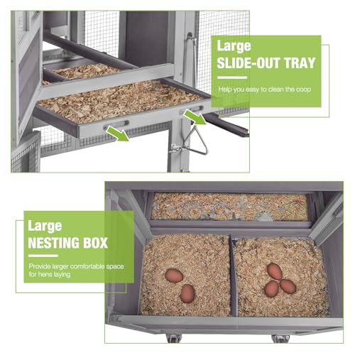 GUTINNEEN Chicken Coop with Wheels Portable Hen House for 4-6 Chickens with Large Run, Nesting Box, Metal Tray, 74.9" - size: 80.7"L x 26.0"W x 44.5"H