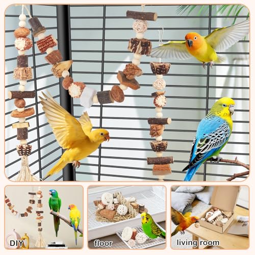 Bird Toys Parrot Natural Foraging Box Parakeet Toys DIY Hanging String for Cockatiels,Conures,Love Birds,and Other Small to Medium Birds Cage Accessories (Medium) - size: Medium