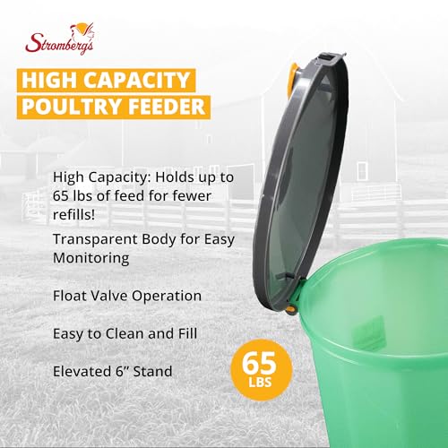 Stromberg's High Capacity Silo Poultry Feeder, 65 lb, Translucent Body, Easy to Clean, Feed Saver Grill, Elevated 6" Stand, Large Lid for Easy Filling, Durable & Efficient Design for Backyard & Farm