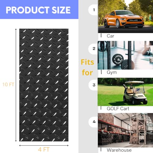 4x10FT Flooring Roll Diamond Plate Rubber Garage Floor Mat | Non-Slip Commercial Grade Parking Mat for Garage Floor,Warehouse, Trailer, Golf Cart，Black - size: 4X10 Feet