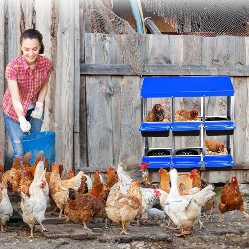6-Hole Chicken Nesting Box with Removable Lid, Metal Chicken Coops with Roll Away Design/Easy Egg Collection/Ventilation Holes, for Chickens Coops, Duck and Hens - color: Blue, size: 6 holes without legs