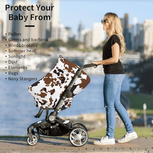Brown Cow Print Baby Car Seat Covers, Cow Print Western Baby Stuff Multi-use Carseat Canopy for Boys and Girls Stretchy Infant Carseat Cover Shower Gifts - color: brown cow print