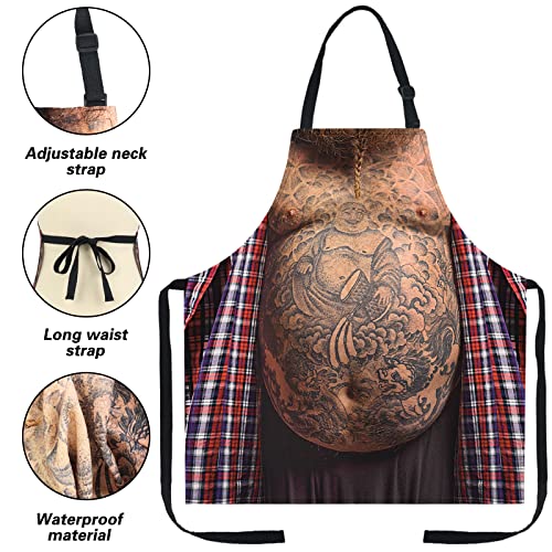 Funny Men Cooking Grilling Aprons Tattoo Belly BBQ Funny Gag Gifts for Christmas, White Elephant Gift Exchange (Tattoo, One Size) - color: Tattoo