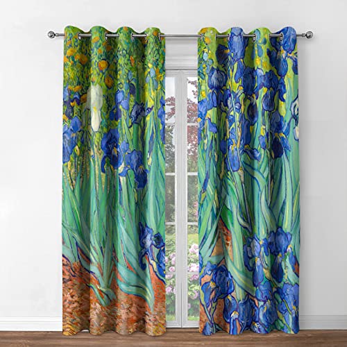 Irises Floral Blackout Curtains 2 Panel Set, 42"x63" | Blue and Purple Iris Flowers Art Decor Home Bedroom Living Room Abstract Art Decoration Darkening Grommet Window Drapes - color: Flower11, size: 42"W x 63"L (Pack of 2)