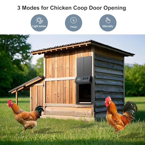 Automatic Chicken Coop Door,Multi-Modes for Chicken Door,Auto Chicken Coop Door with Anti-Pinch Feature,Automatic Coop Door with LCD Display,Run Chicken Automatic Door with Timer & Light Sensor - color: Black