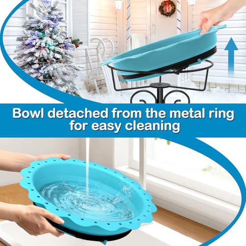 Heated Bird Bath for Outside Winter, Powerful 100W Thermostat Control Heated Bird Baths for Outdoors with 5-Prong Metal Stake, Heated Birdbath Water Heater for Garden Yard Patio Lawn (Blue) - color: Blue