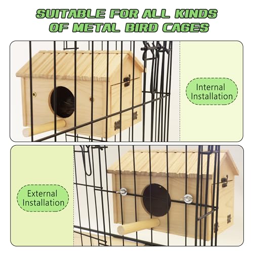HiCaptain Bird Nesting Box Wooden Cockatiel Breeding Nest for Cages, Large Parakeet Nest Box Lovebird House Budgie Breeding Box (Wood)
