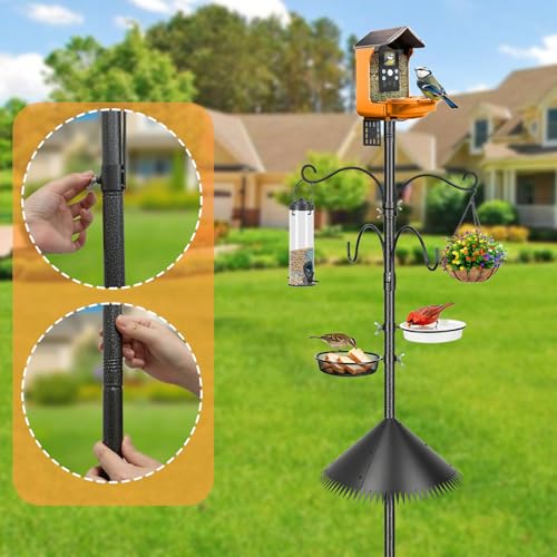 Bird Feeder Pole, 92 Inch Squirrel-Proof Bird Feeder Stand with 4 Shepherd Hooks, Water Bowl and Mesh Tray, Adjustable Birdhouse Pole, Perfect for Outdoor Garden & Yard - color: Hook-style