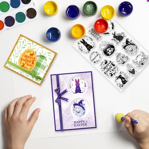 Easter Bunny Magic Clear Stamp Reusable Egg Transparent Stamps for Scrapbooking Star Sun Rubber Stamp Flower Words Silicone Stamps for Easter Card Making Journaling Photo Album Journal - color: Magic Easter