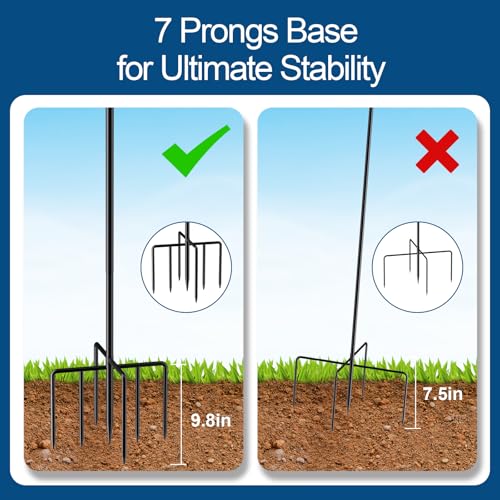 92" Shepherds Hook for Bird Feeders, 7-Prong Base Tall Garden Hook | Heavy duty 3/4" thick metal outdoor pole with 7 prong ground anchor, tall plant hanger for hummingbird feeders & lanterns - size: 92 Inch