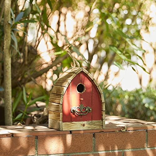 Glitzhome 8.5" H Washed Red Distressed Solid Wood Birdhouse Garden Hanging Bird House for Outdoors - color: 8.5"H