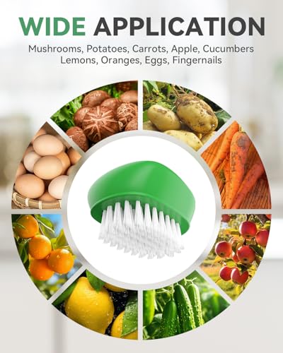 SXhyf Vegetable Brush Scrubber for Food, Black Stiff & White Soft Bristles | Potato Scrubber Brush, Produce Brush for Fruits and Veggies, Vegetable Cleaning Brush for Mushrooms, Carrots, Lemons (Green)