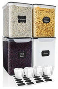 Large Food Storage Containers 5.2L (175oz), MCIRCO 4 Pieces Plastic Airtight Food Storage Containers for Flour, Sugar, Baking Supplies, with 4 Measuring Cups and 20 Labels - size: 5.2L