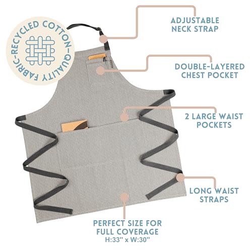 Chef Aprons for Women with Pockets, Adjustable Bib Aprons for Cooking - color: Charcoal Pinstriped