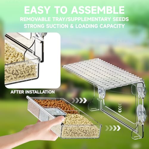Window Bird Feeders With Strong Suction Cups for Cats,Kids,Acrylic Birdhouse and Water Combo,Clear Bird Feeders for Window Viewing Inside,See Through Window Mount Wild Birdfeeder Gifts for Birds Lover