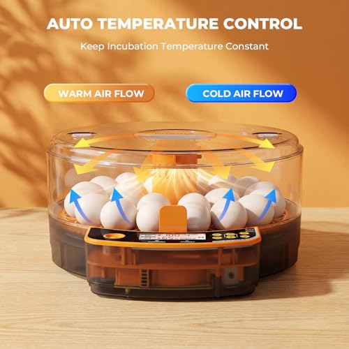 24 Egg Incubator - Smart Incubators for Hatching Chicken Eggs with Temperature & Humidity Control, Egg Candler, Auto Egg Turner, and Abnormal Alarm - size: 24 Eggs