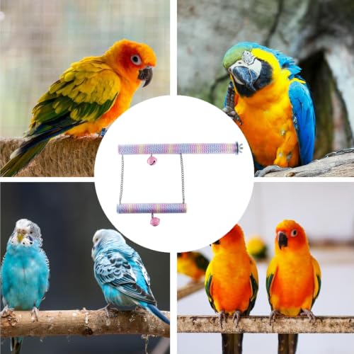 Bird Swing for Cage, Dual-Layer Parakeet Swing | Rainbow Cotton Rope, Bells, Hanging Decor