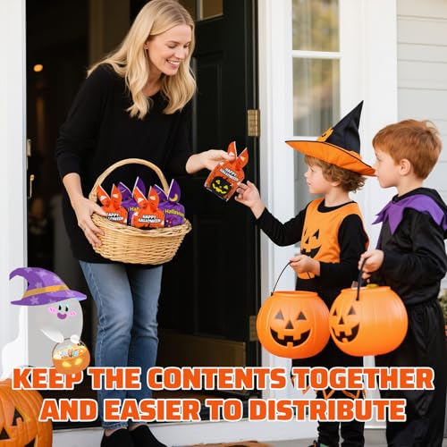Fruasio 100PCS Halloween Treat Bags with Bunny Ear Ties, Black Cat Designs - color: Purple