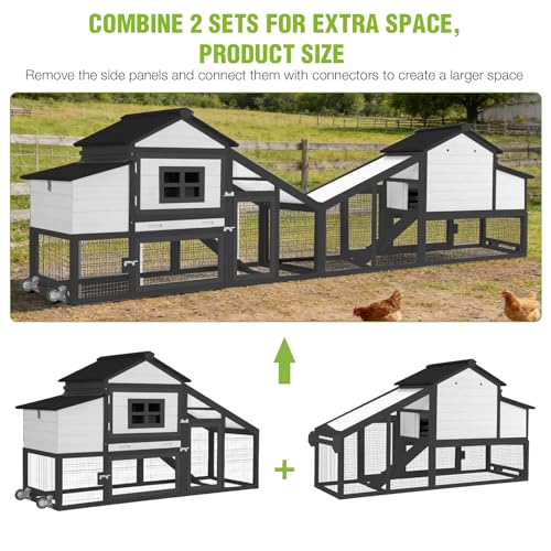 GUTINNEEN Large Chicken Coop with Wheels, Expandable Mobile Chicken House for Outdoor Use, Hen House Poultry Cage with Nesting Box, Leakproof Pull-Out Tray & UV-Resistant Roof – Black - color: (Black)