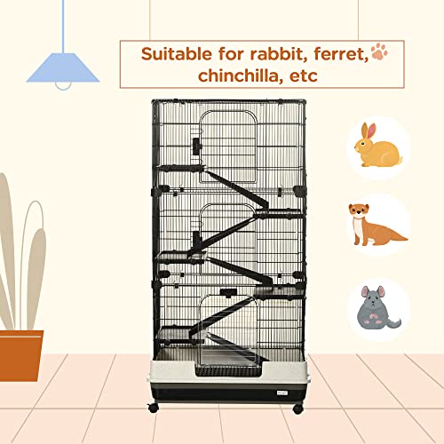 PawHut 59.5" Small Animal Cage with Wheels, 6-Level Portable Bunny Cage, Chinchilla Ferret Cage with Removable Tray, Platform and Ramp | Portable Chinchilla Ferret Cage, Platform, Ramp - size: 53.5"L x 18.0"W x 28.8"H