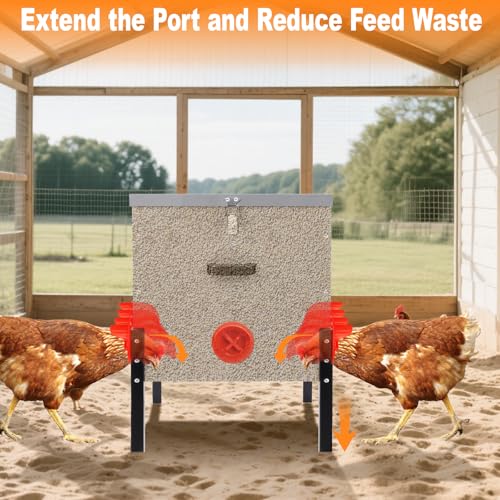 100LB Large Automatic Chicken Feeder–10 Feeding Ports No-Waste Galvanized Metal Chicken Feeder with Adjustable Legs & Locking Lid Poultry Feeder for Chickens,Geese,Ducks,Waterproof