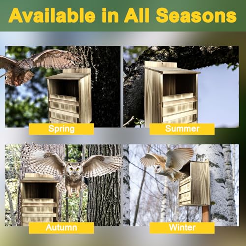 2 Pack Rectangle Owl Houses, Bird Houses for Outside, Wooden Owl Nest Box Large Opening Screech Outdoor Bird's Box, for Wildlife Screech, Barred, Great Horned, Barn Owls, Assembly Required