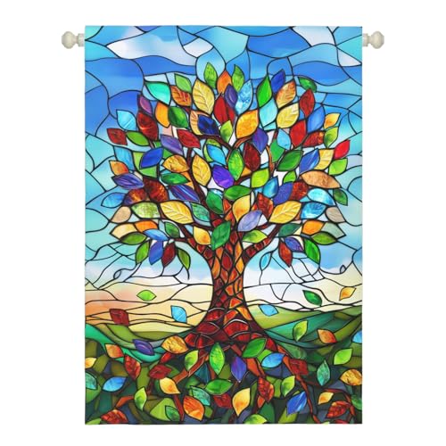 Stained Glass Tree Life House Flag 28 x 40 Double Sided for Outside Large Seasonal Garden Flags Spring Summer Fall Banner Outdoor Lawn Decoration - color: glasstree