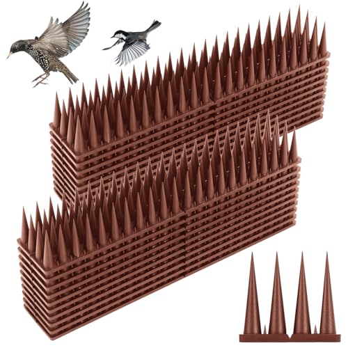 Bird Spikes, 28 Feet Bird Guard Spikes for Squirrel Cat Raccoon and Other Small Animals, Pigeon Spikes for Outdoor Fences and Roofs, Durable Plastic Bird Barrier Strips(30 Pack) - color: Brown, size: 30 pack
