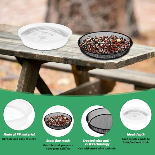 4 Pcs 7 Inch Metal Round Bird Feeder Tray and Plastic Bird Bath Bowl, Wild Birds Seed Tray Bath Water Bowl Outdoor Accessory for Humming Feeder Station (4)