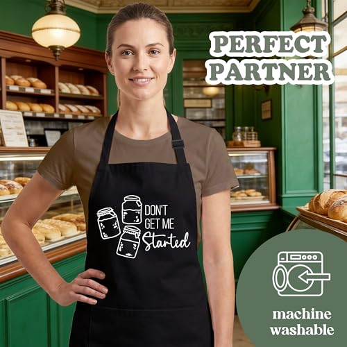 Don't Get Me Started Sourdough Apron for Women with Large Pockets - Funny Baking Aprons, Adjustable Kitchen Apron for Bread Making, Grilling - Unique Sourdough Gifts for Bakers & Moms - C20 - color: Don't Get Me Started