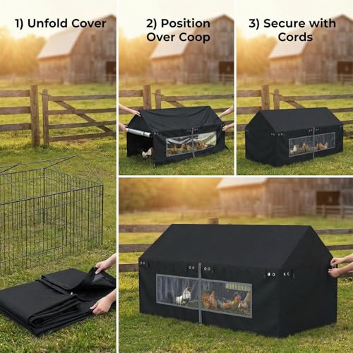 Outdoors Chicken Coop Cover 86"×40" Suitable for Year-Round Outdoor | Waterproof, Snowproof, UV-Resistant use to protect your chicken coop, equipped with transparent PVC windows (cover only) - size: 86"L×40"W×40"H