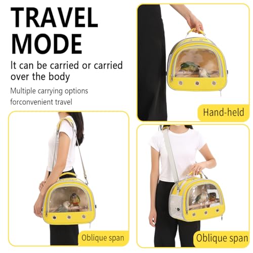Bird Carrier,Bird Cage Parakeet Parrot Budgie Carrier Backpack for Small Birds, Travel Bird Cages with Perch, Transparent Ventilation Cockatiels, Lightweight Pet Carrier for Outdoor Use(Yellow) - color: yellow