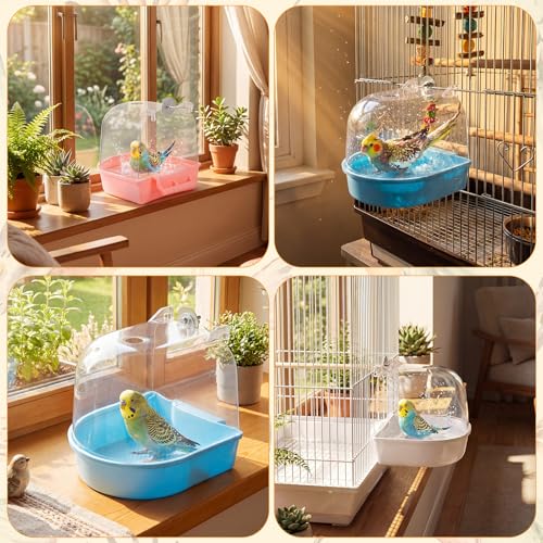 Honeydak 3 Pieces Clear Bird Bath for Cage Parakeet Bird Cage Accessories Hanging Bath Box Parrot Bathing Tub with View for Cockatiel Conure Canary Budgies Parrots (Stylish Color) - color: Stylish Color