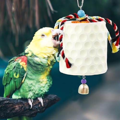 Extra Large Bird Chewing Toy, Parrot Beak Grinding Calcium Stone with Bells, Bird Cage Accessories, Cage Toys for Cockatiel Parakeet Parrot Budgies Rat Hamster Chinchilla Rabbit Bunny African Grey - color: White