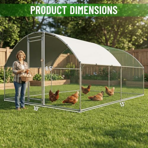 HEYTOWN Chicken Coop with Run, Large Heavy Duty Metal Poultry Cage with Dome Roof, Walk-in Chicken Pen with Waterproof Cover for Backyard Farm, for Ducks & Rabbits