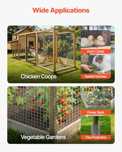 VEVOR Hardware Cloth, 1/2 inch 72 inch x 50 ft 19 Gauge Chicken Wire Fence, Hot-Dip Galvanized After Welding Metal Wire Mesh Roll, Garden Plant Welded Fencing Roll Supports Poultry Netting Cage Fence - size: 1/2 inch 72 inch x 50 ft