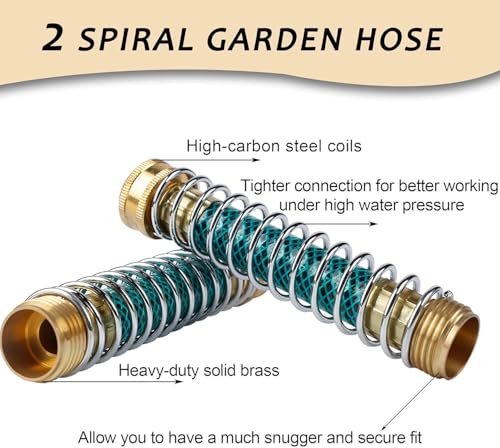Triumpeek 3/4" Brass 2 Way Hose Splitter, Brass 2 Way Garden Hose Connector with 2 Pcs Garden Hose Coiled Spring Protectors and 6 Rubber Washers | Brass 2 Way Garden Hose Connector, 2 Pcs Garden Hose Coiled Spring Protectors, 6 Rubber Washers - style: 1Y