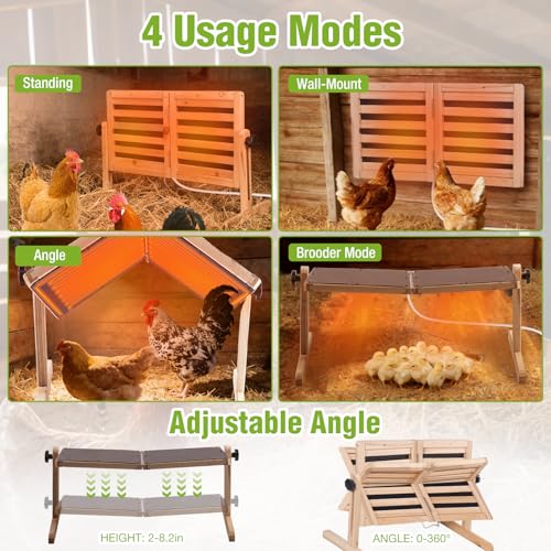 GUTINNEEN Chicken Coop Brooder Heater with UL Certified Overheat Protection, Temperature Control, Safe and Energy-Efficient 120W Heat Plate for Chicks, Adjustable Height, Timer, 22.4" x 11.8", Nature - color: Brown