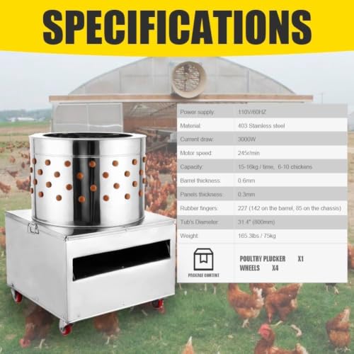 Torin 31.4'' Stainless Steel Chicken Plucker Machine | Fowl Food Processor Electric, Plucking Machine De-Feather 110V 3000W 245R/min
