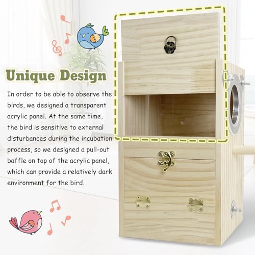 kathson Bird Nesting Box Wooden Parakeet Nesting Box Parrots Breeding Mating House Wood Bird Aviary Budgie Cage Accessories for Cockatiel Finch Lovebirds Conure