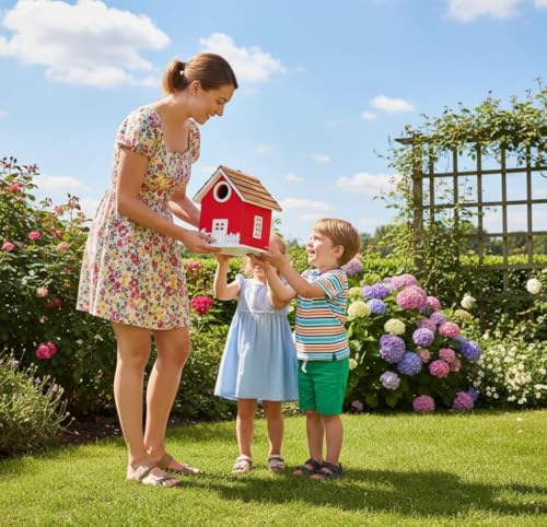 2026 Vinyl Water Proof Bird House for Outside, Shingle Roof Bluebird House Nesting Box, Squirrel Proof Hanging Birdhouse, 5 Years Weatherable for Outdoor Decoration,Bird Box for Pole (Red) - color: Red garden cottage