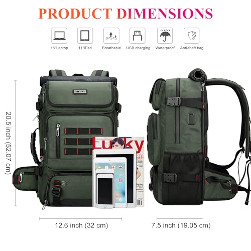WITZMAN Carry on Travel Backpack for Men Airline Approved Fits 16" Laptop | Nylon 3 in 1 Luggage Duffle Bag with USB Charging Port, Shoe Compartment, For Weekend Getaway, Overnight Trip, B682 Green - color: 02.army Green