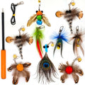 miwoowim 10PCS Retractable Cat Wand Toy with Natural Feather Insect Refills | Sturdy wooden handle with 4-section telescopic rod (8.3"-26.4"). Interactive Kitty Toys on a Stick.Promotes healthy exercise - color: 10 PCS Retractable Wand Feather Insects