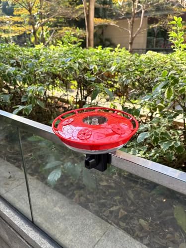 Hummingbird Feeder Fence/Rail Mount or Hanging for Deck/Porch/Balcony 14oz Nectar Feeding Bowl with 5 Ports & 3" Railing Clamp and Metal Hook