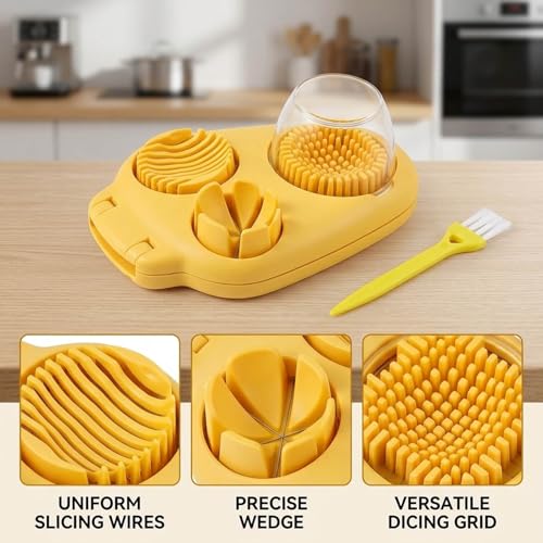 Egg Slicer for Hard Boiled Eggs, Grape Cutter, 3-In-1 Multipurpose Kitchen Tool with Cleaning Brush, Efficient Fruit Slicer for Strawberries, Grapes, Mushroom
