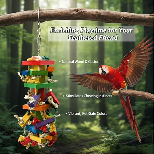 GPY Bird Toys for Parrot, Large Parrot Toys for Cage Macaws Cockatoos | African Grey Parrot Toys for Cage, Natural Wood Bird Toy for Chewers, Large Bird Cage Toys for Macaw Cockatoos - color: Colorful