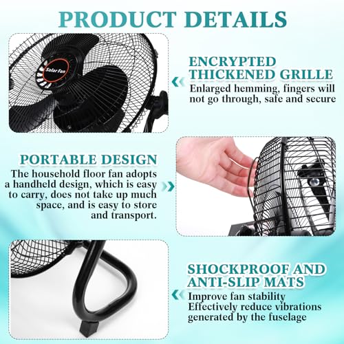 Tujoe 15000Mah 12 Inch Solar Panel Powered Fan, 2 in 1 Solar Panel or AC Charger Powered Fan 12W 9V Portable for Chicken Coop Greenhouse Household Exhaust Camping Travel Outdoor(Black)