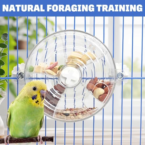 BNOSDM Bird Foraging Toy Creative Feeder Systems with Seed Food Rotating Wheel for Enrichment & Training Parrot Puzzle Toys Ideal for Small and Medium Cockatiel Parakeet ConureWhite - color: White